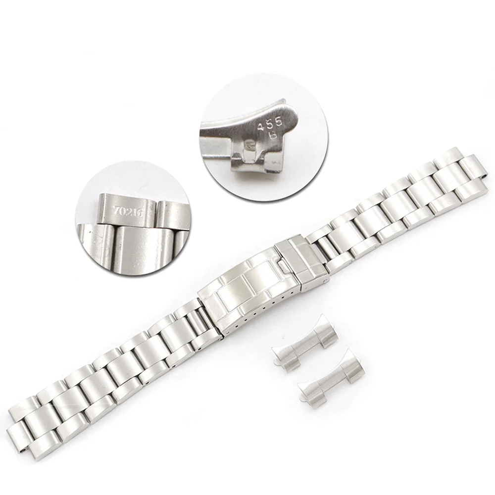 Watchband For Rolex VINTAGE Submariner Oyster 20mm Hollow Curved End Steel Watch Band Glide Lock Clasp Silver Brushed Bracelet