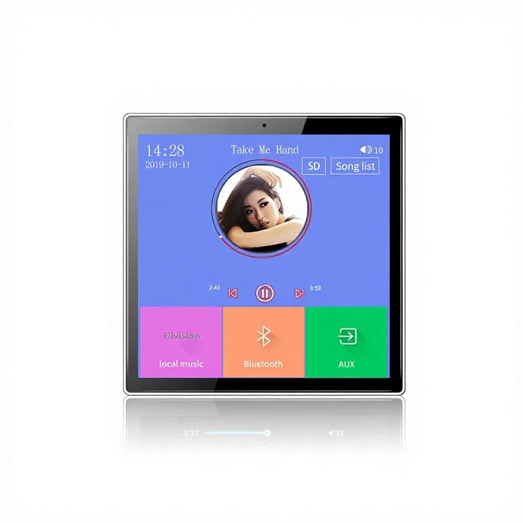 4 Inch In‑Wall Background Music Controller, Flame‑Retardant Plastic Touch Screen Whole‑House Audio Host for Ceiling Speakers