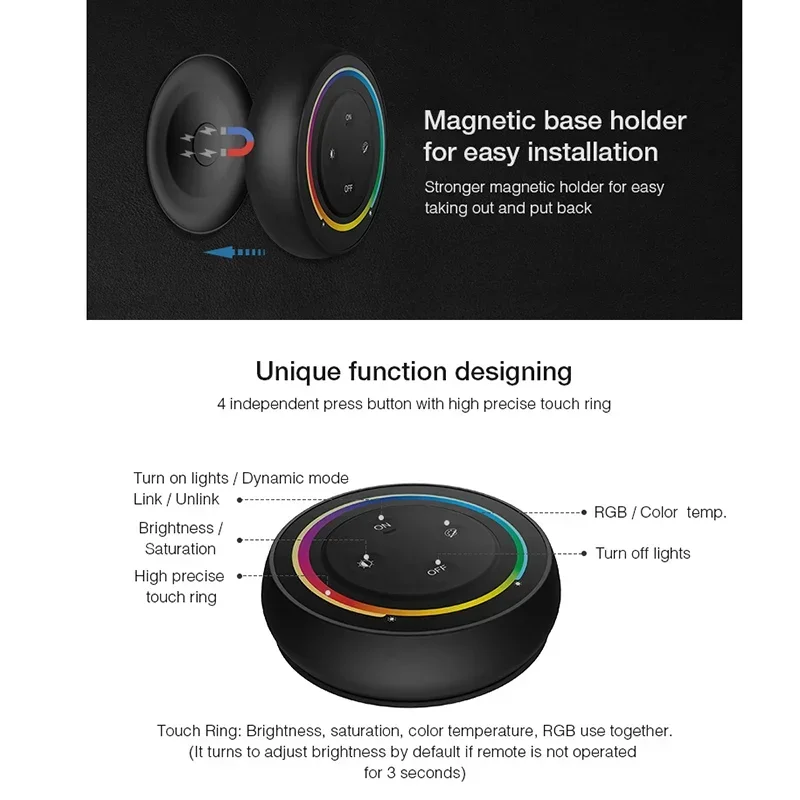 Miboxer 2.4G Round Remote Rainbow dimmer Switch 2 /3 in 1 LED Strip Light Controller DC12~24V