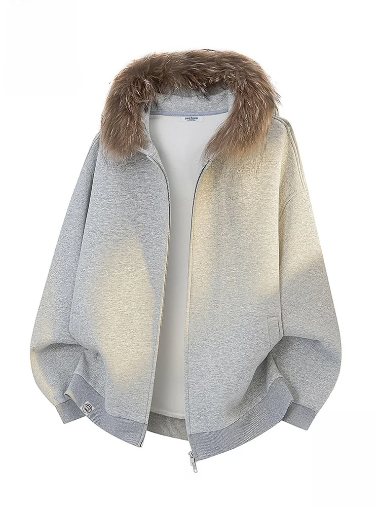 

PaulFrank Thiened Autumn Zipper Hooded Open Cardigan Sweatirt Men's Winter Outerwear Casual Sle Cotton Polyester Blend