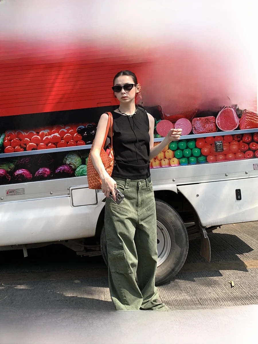 

Винтажные рабочие брюки женские с высокой талией, прямые брюки, повседневные длинные брюки, весенние новые универсальные широкие брюки...