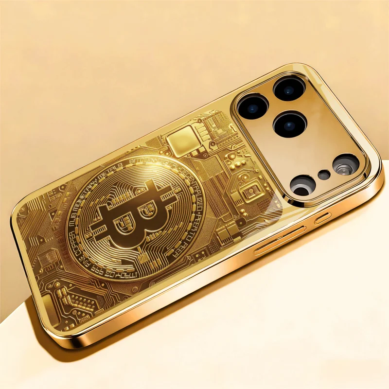 

Luxury Gold Bitcoin fashion phone cases Glass Phone Case For iphone 17 pro max cover for iPhone 17、16、15、14、13、12、11pm Pro Plus