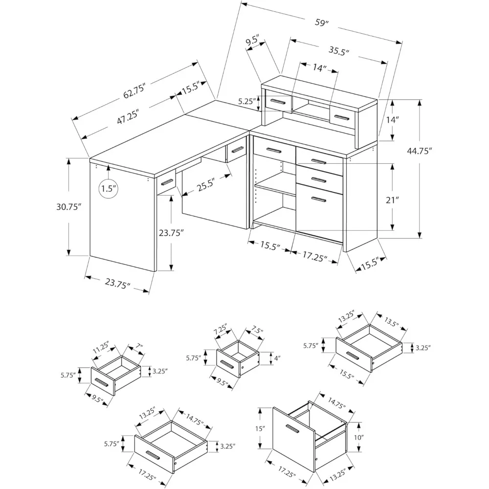 مكتب كمبيوتر زاوية على شكل حرف L مع حافظة، تخصصات مونارك، 60 لتر، لمسة نهائية كابتشينو #3