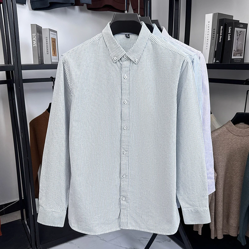

2025 новый стиль, мужская осенняя высококачественная модная повседневная деловая рубашка для молодежи и среднего возраста в полоску