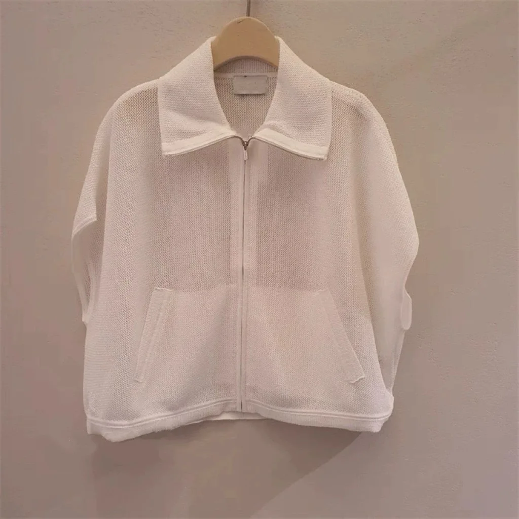 

T*ME Ice Silk Hollow out ort Sve Open Cardigan Knitted Thin Outerwear Collar Zipper Design Summer Women's irt