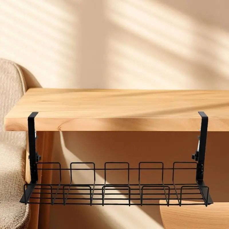 E56B Adjustable Under Desk Storage Rack Durability Steel Under Table Cable Management Tray for Tidy Cable Management