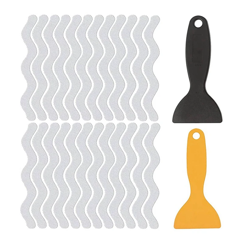 Bath Grip Stickers 48 Pcs Anti-Slip Strips For Shower With 4 Pcs Scraper Non Slip Strips Pad Bathtub Flooring Tape Mat