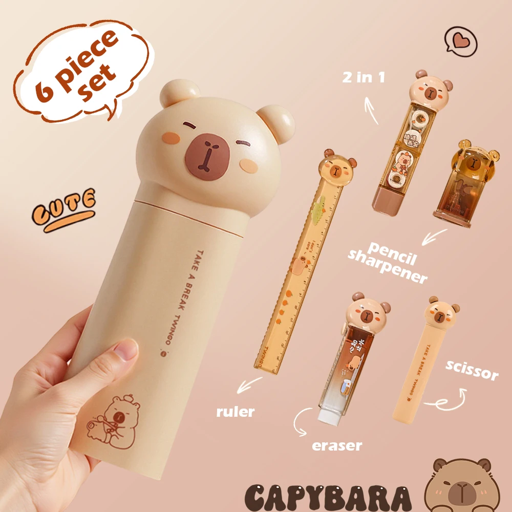 Kit 6 pièces ensemble de papeterie Capybara mignon matériel de rentrée scolaire