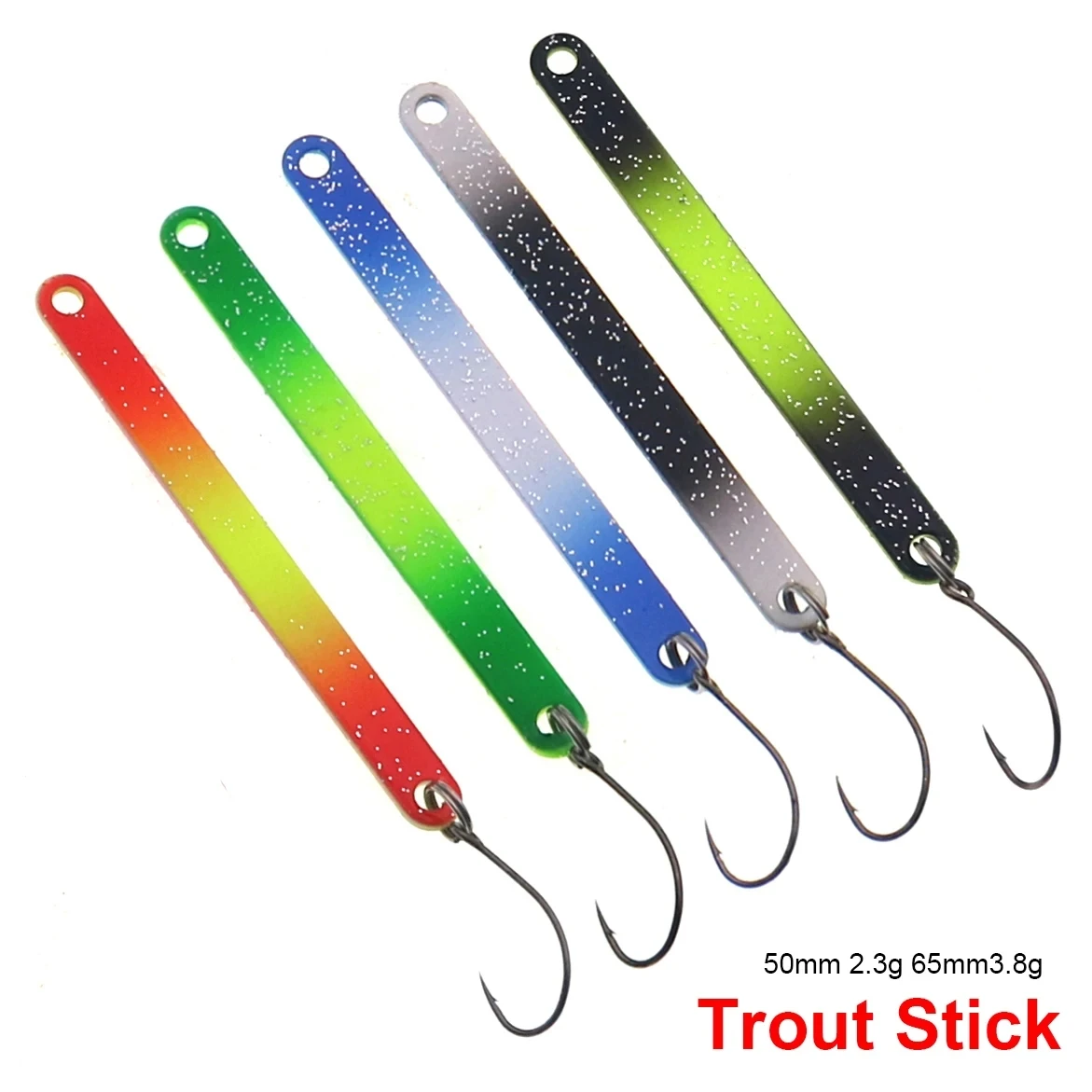 5PCS PescaTrout Stick Eis Angeln Löffel 2,3g 3,8g Bunte Löffel Köder Kupfer Metall Angeln Locken Für forelle Hecht Barsch