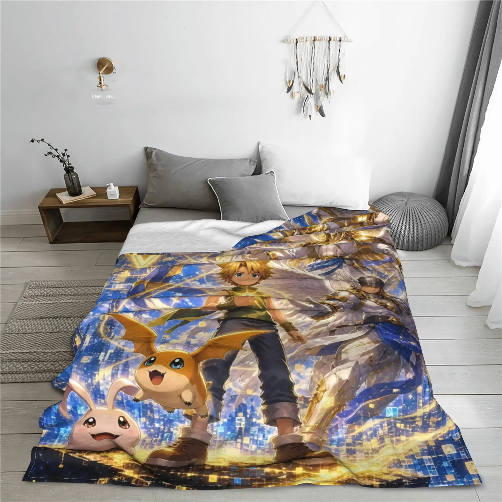 1PC Home Digimon Adventures  Blanket Throw Super Cosy Plush Living Room Sofa