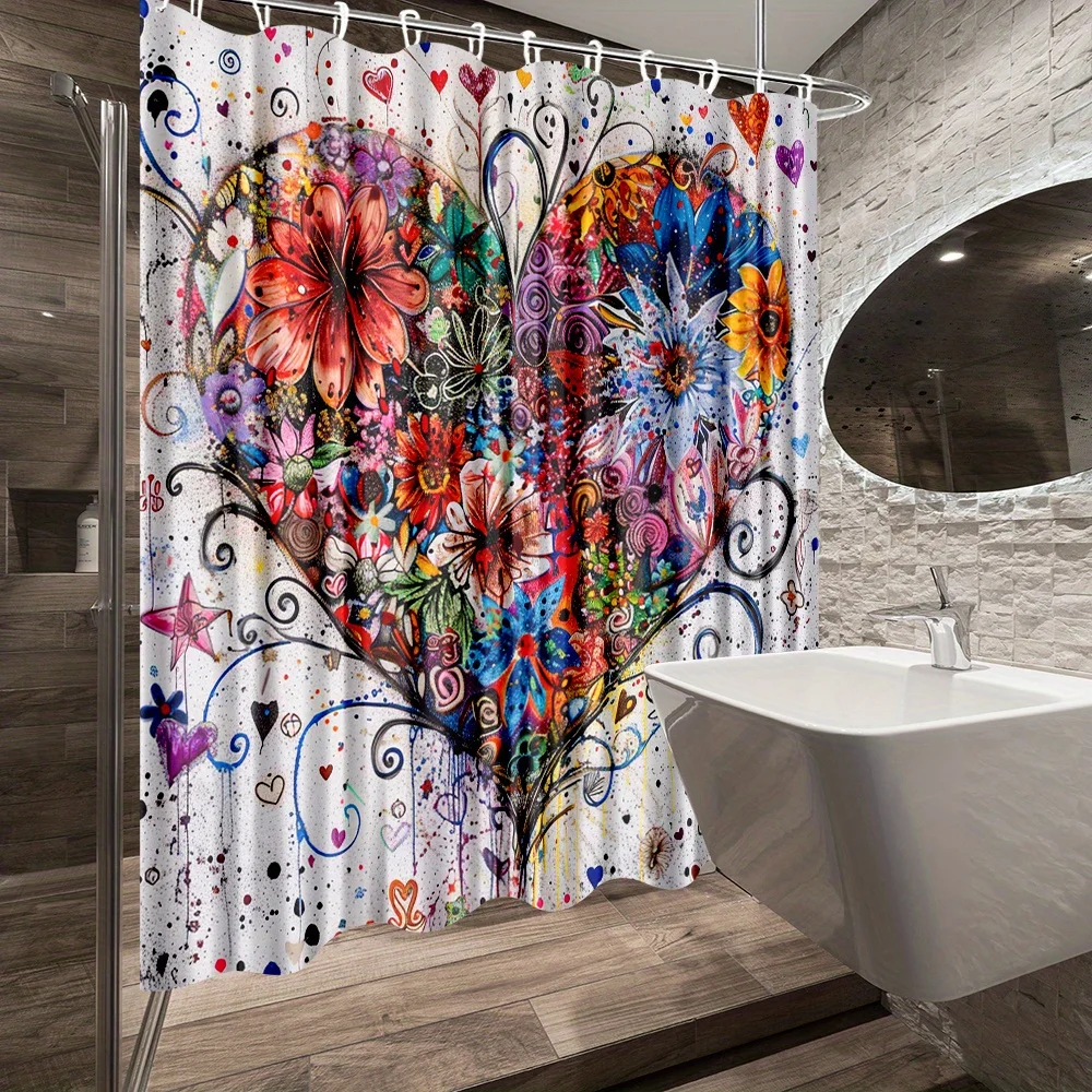 

Красочное сердце с цветами, водонепроницаемая занавеска для душа для современного декора ванной комнаты, стильная и прочная, идеально подходит для домашнего использования