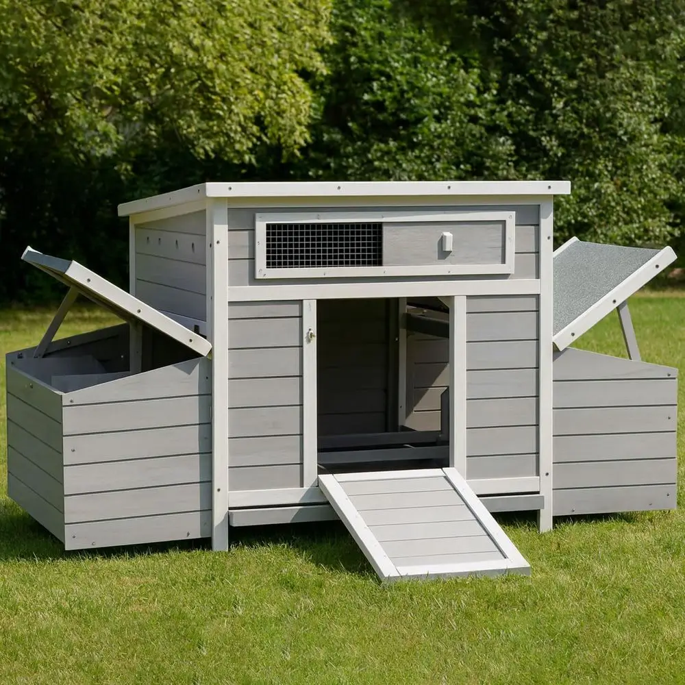 

Wooden Chicken Coop with 6 Nesting Boxes, 58 Outdoor Hen House for 4-8 Chickens, Waterproof, Ventilated, Perches, Removable Tray