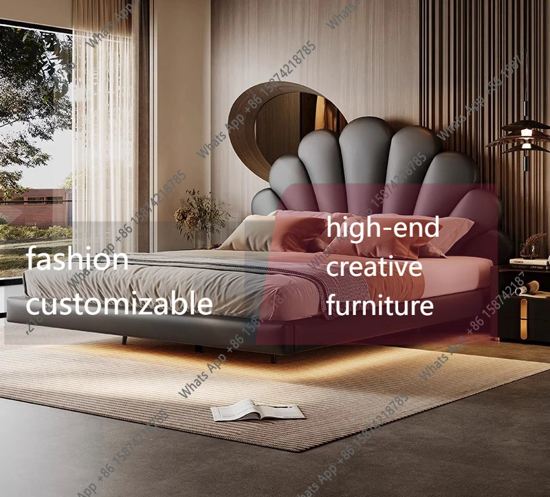 

Новая плавающая кровать Fu в итальянском минималистичном стиле, из натуральной кожи, для главной спальни, с подвесным основанием в форме лепестков, двуспальная, 2х2 метра.