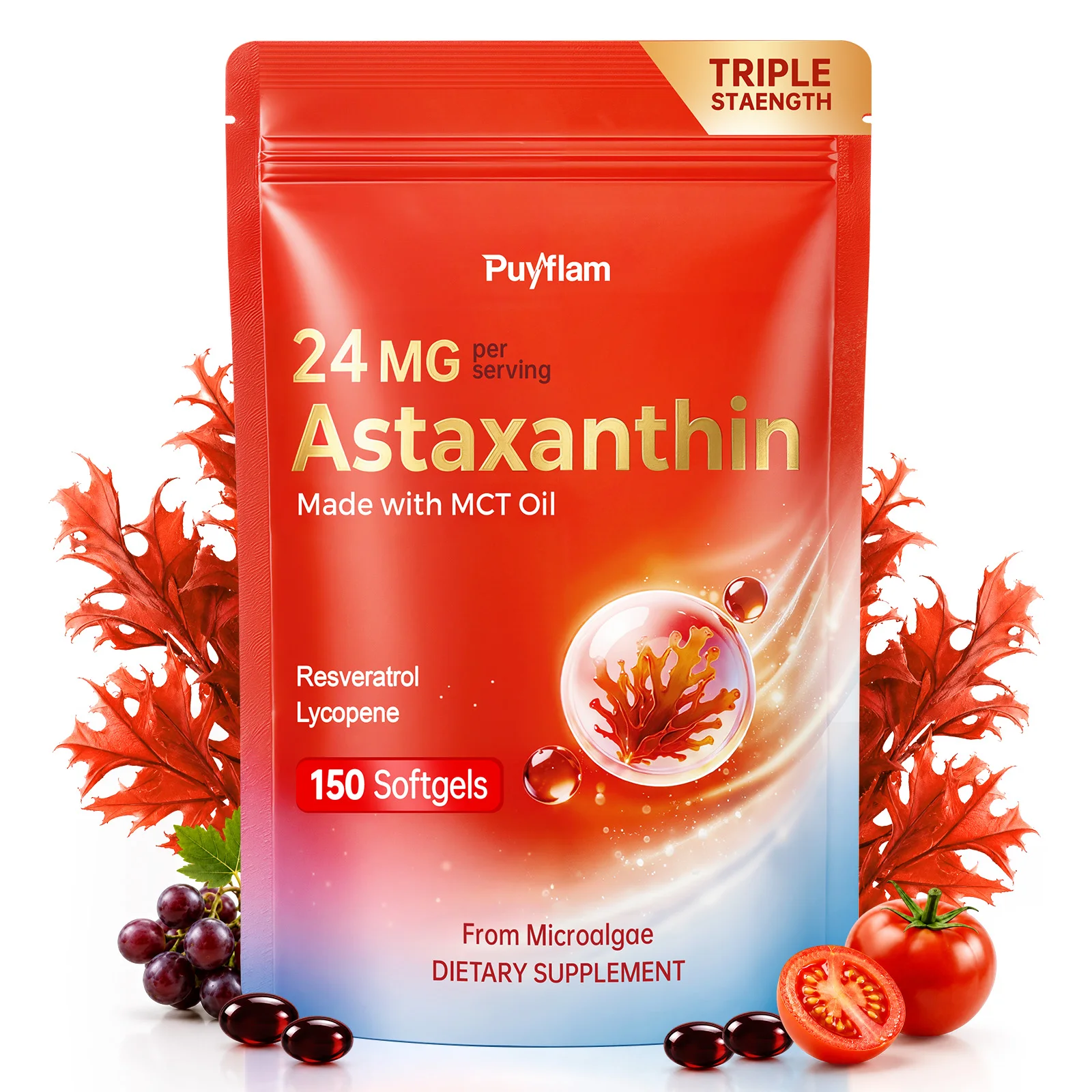 Image of 150 Weichkapseln Astaxanthin 24mg Premium Astaxanthin-Nahrungsergänzungsmittel