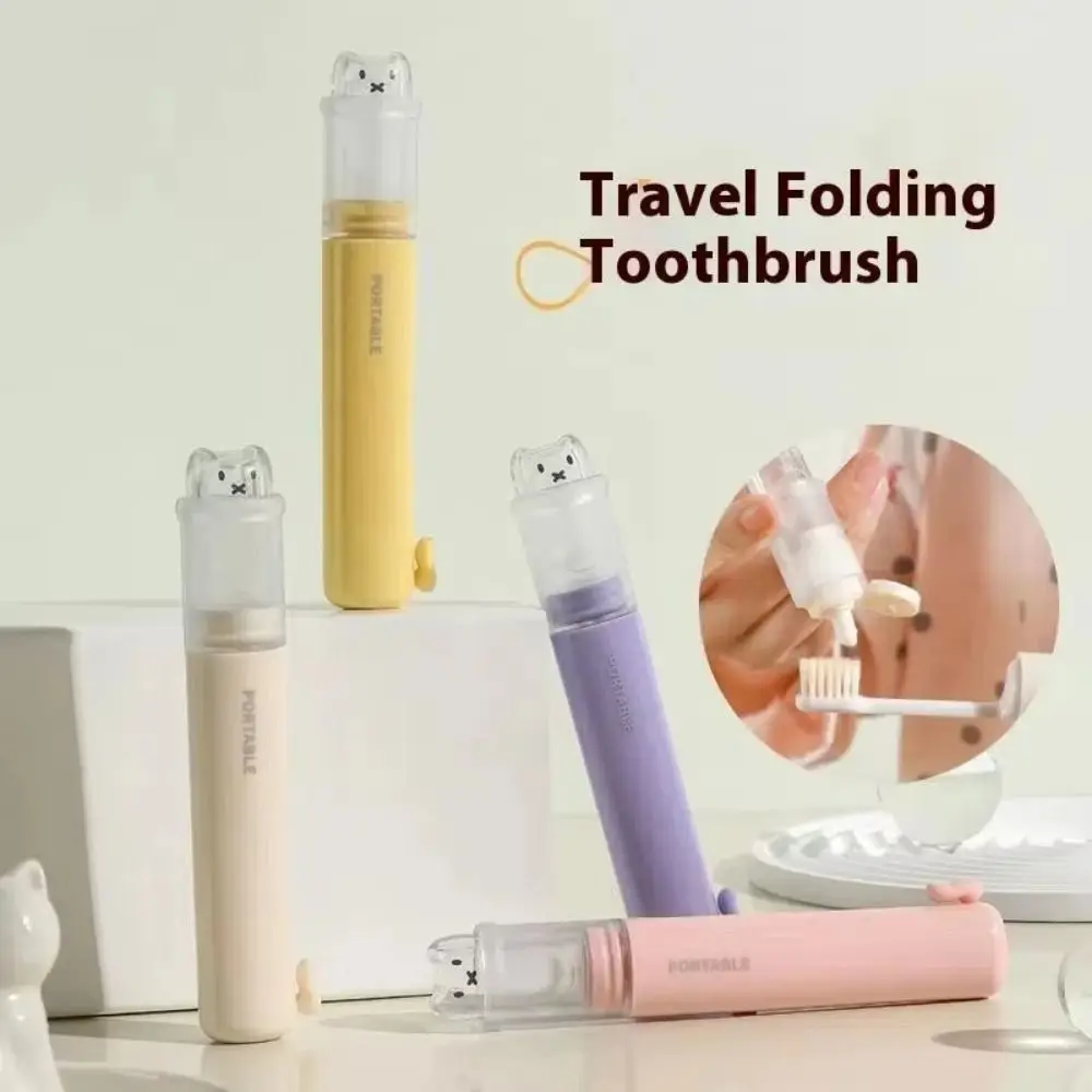 

2Pcs Foldable 2 in1 Travel Toothbrush Soft-bristled Leak-proof Mini Toothbrush Toothpaste Set Convenient with Toothpaste Box