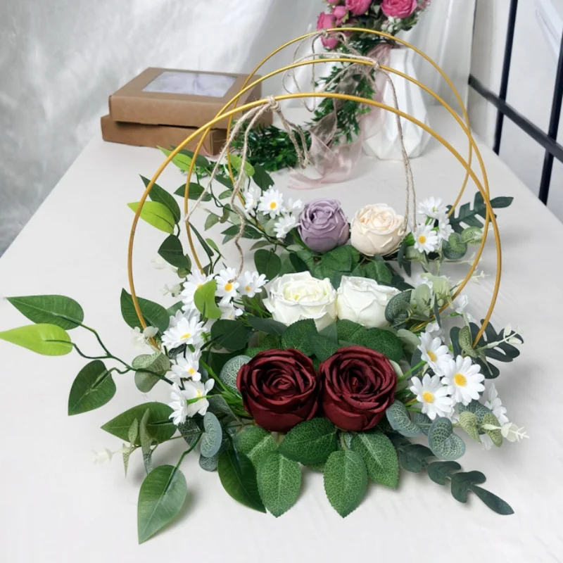

Золотой обруч для подружки невесты, букет для свадьбы, свадебный душ, искусственный цветок розы, обруч, венок, украшение для передней двери, стены