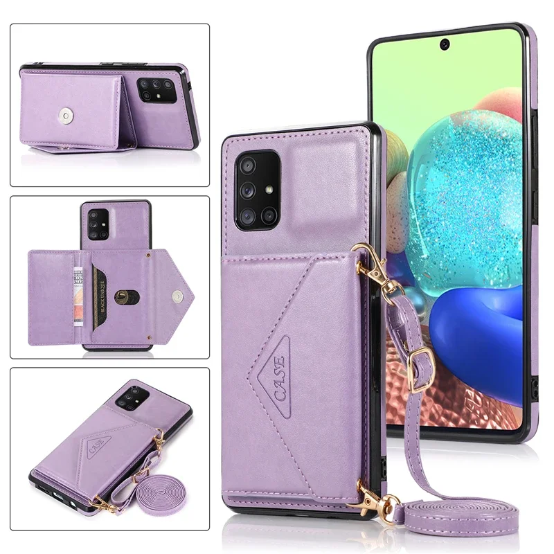 for Samsung S24 Ultra S23 FE S22 S21 S20 Note 20 A54 14 24 34 12 32 52 72 33 53 Case Crossbody Shoulder Strap Holder Wallet Case