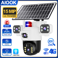 AIOOK Outdoor Surveillance Camera Triple Lens HD 15MP WiFi Solar Camera 4G SIM Camera Mobile Tracking Night Vision V380 PRO CCTV