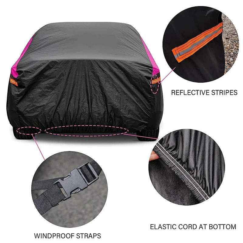 Universal SUV/Sedan/Hatchback Full Car Covers Outdoor Waterproof Sun Rain Snow UV Protectio Black Pink Splicing Color Cover