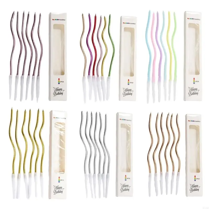 6pcs เทียนเค้กสีสันสดใสแบบโค้งสีทองหรูหราสำหรับวันเกิดและอาบน้ำเด็กถ้วยเค้กตกแต่งงานปาร์ตี้ HX6C