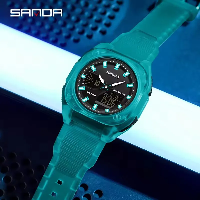 นาฬิกาข้อมือผู้ชาย SANDA 6268 รุ่นสปอร์ตอิเล็กทรอนิกส์ นาฬิกาอเนกประสงค์สำหรับกิจกรรมกลางแจ้ง นาฬิกานักเรียน นาฬิกาปลุก กันน้ำ ไฟกลางคืน นาฬิกาดิจิตอล