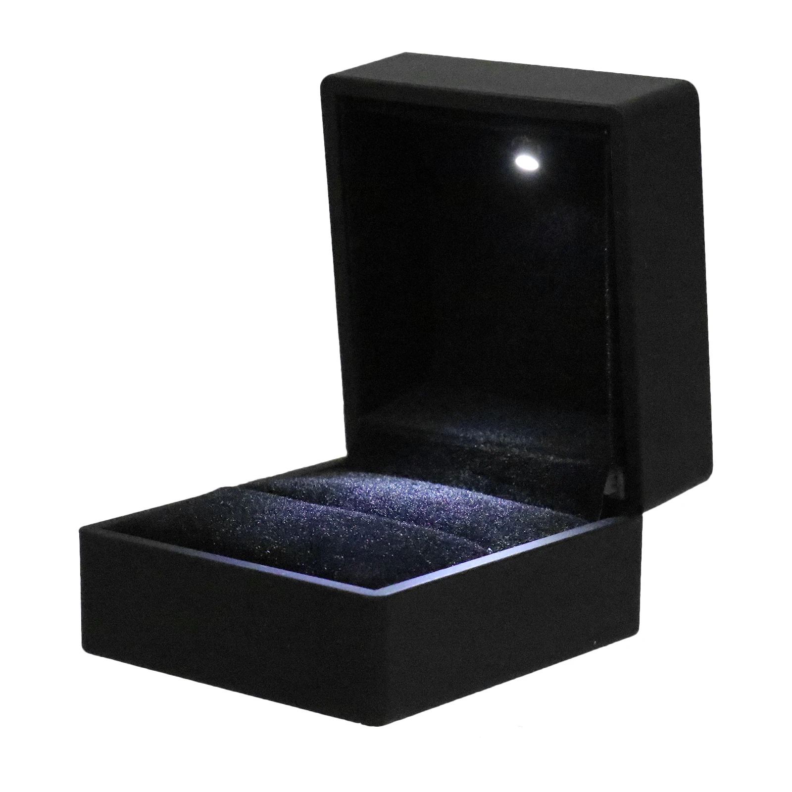 

Portable Wedding Box Black PU Metal 75x75x45mm LED Light Romantic Proposal Jewelry Led Lighting Ring Box Storage Display Case