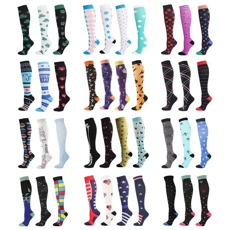 Compression Socks For Men Women 20-30mmHg Multi-Color Running Gym Travel Sports Socks Nurses Edema Promoting Blood Circulation