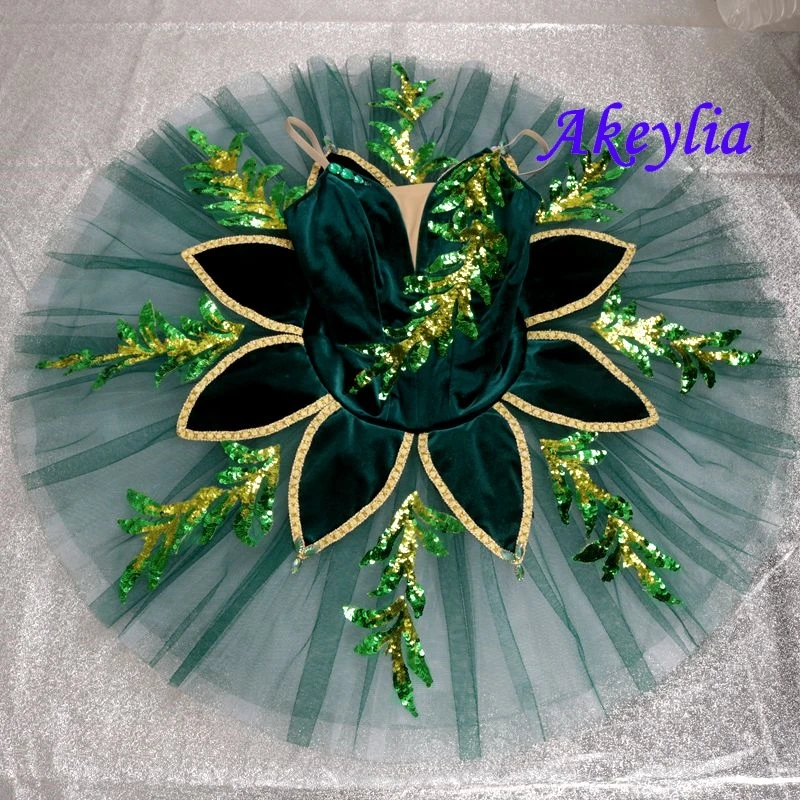 Akeylia women Emerald tutu ballet dark green Classical Group Dance performance Costume Ballet Tutu girl velvet 7 layer BLST20096