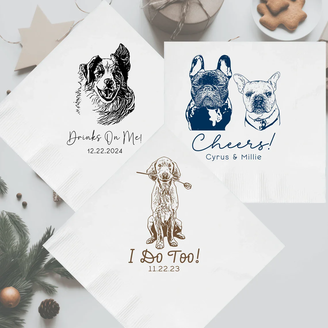 

25PCS Custom Pet Wedding Napkins, Custom Dog Wedding Napkins, Custom Cocktail Napkins, Personalized Pet Napkins, Custom Engageme