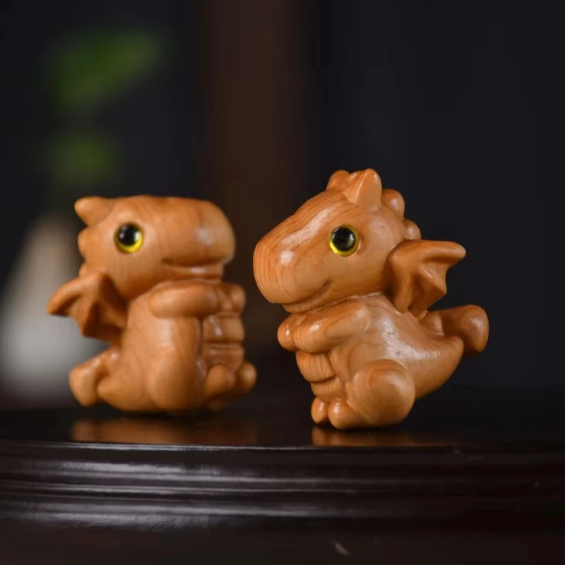 Hand Carved Wooden Dragon Figurine Collectible Children Cultural Artifact Desk Display Object Wood Animal Miniature ﻿