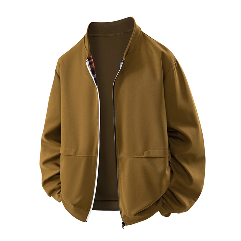 

Solid Color Zip-Up Stand Collar Jacket Men's 2025 New Spring Autumn Baseball Neck Sweatshirt Running Casual Sports Outerwear