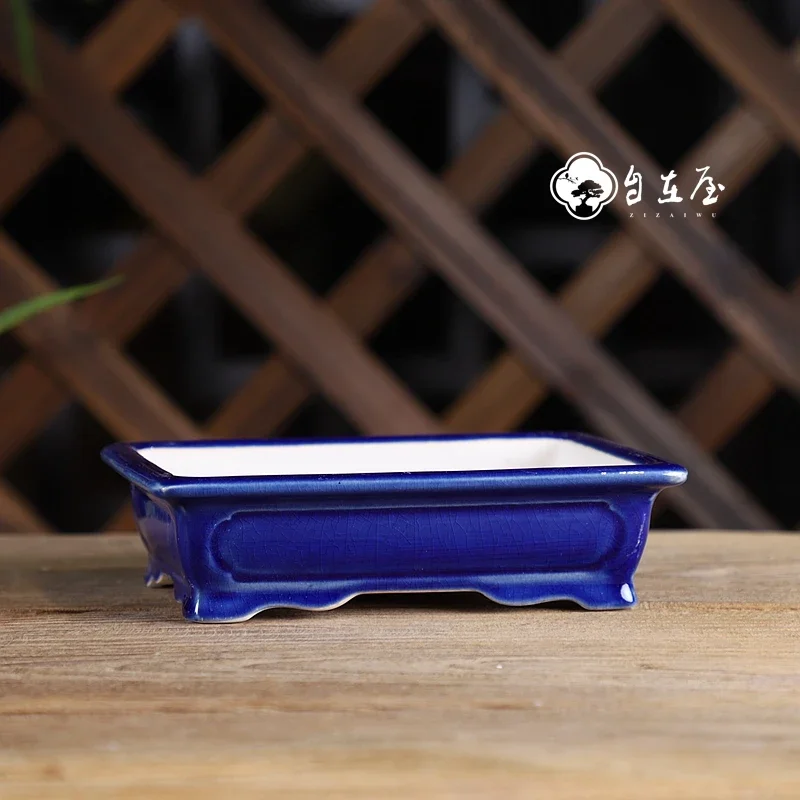 yesCeramic Colorful Glazed Rectangle Bonsai Pot,Small Flower Vase,Tradition Chinese,Home Table Room Garden Decoration