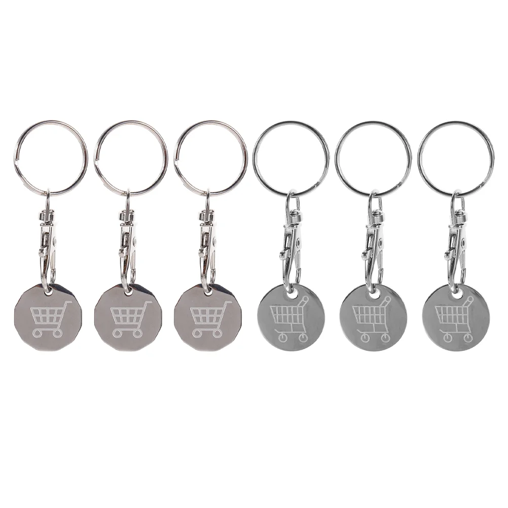 

6 Pcs Cart Token Trolley Coin Keyring Shopping Keychain Fobs Metal Tokens Keychains European and American Opener