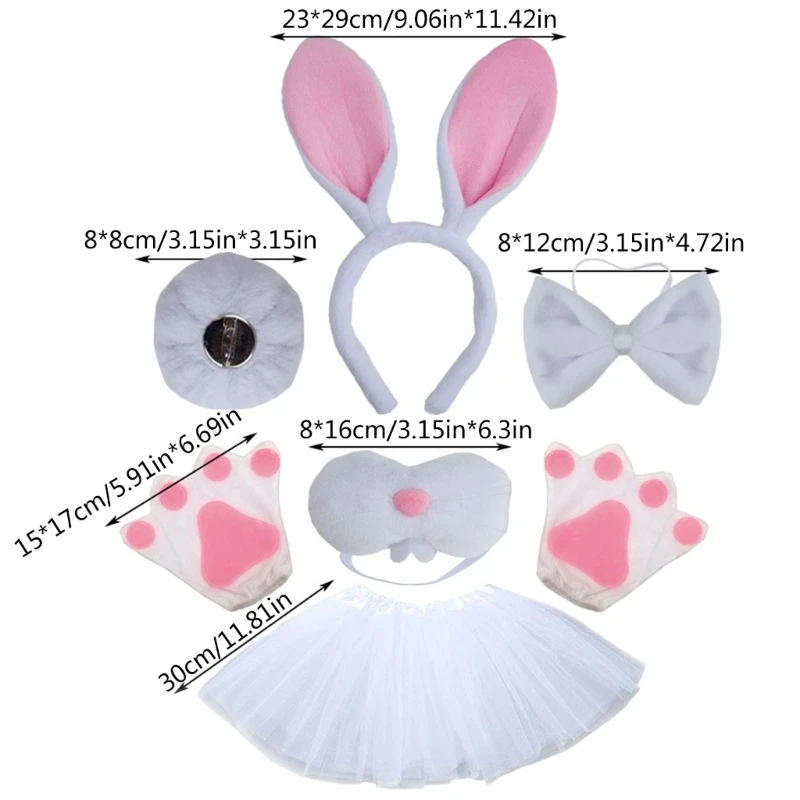 Kids Animal Costume Easter Bunnies Ear Headbands Bowtie Tail Glove 4/5/6pcs Set