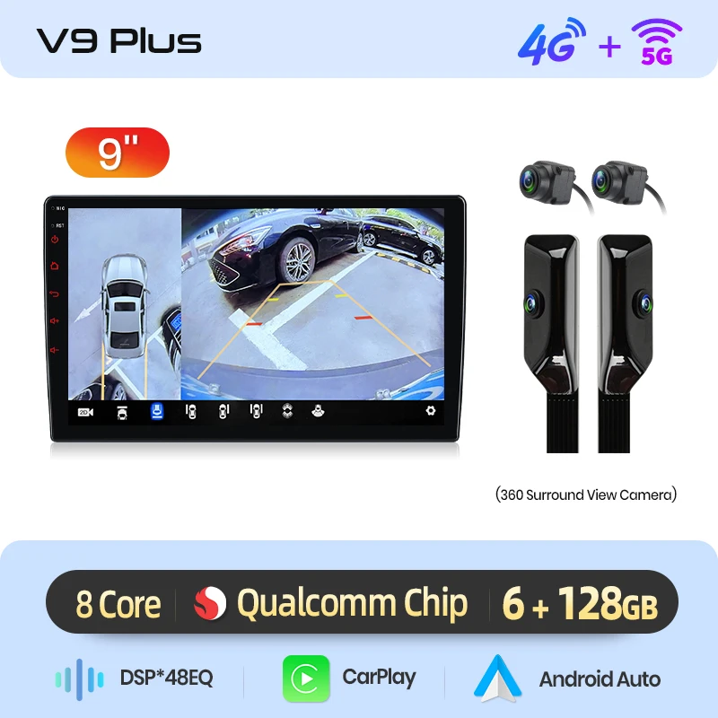 Junsun Qualcomm 8-Core 360 graden camera universele stereo 7" 9" 10" autoradio draadloze CarPlay Android Auto IPS touchscreen multimediaspeler slimme intelligente systemen 2 Din head unit autoradio