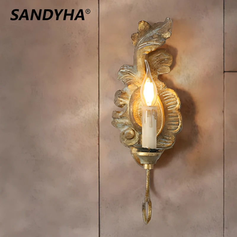 

Modern Wall Lamp American Country French Pastoral Vintage Distressed Resin Living Room Dining Room Bedroom Corridor Deco Lamps