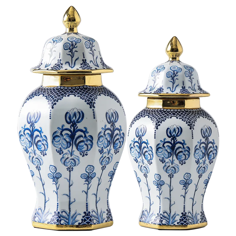 Chinese Vintage Blue and White Porcelain General Jar Vase Storage Tank Porcelain Ginger Jar Handicraft Ornaments Home Decoration