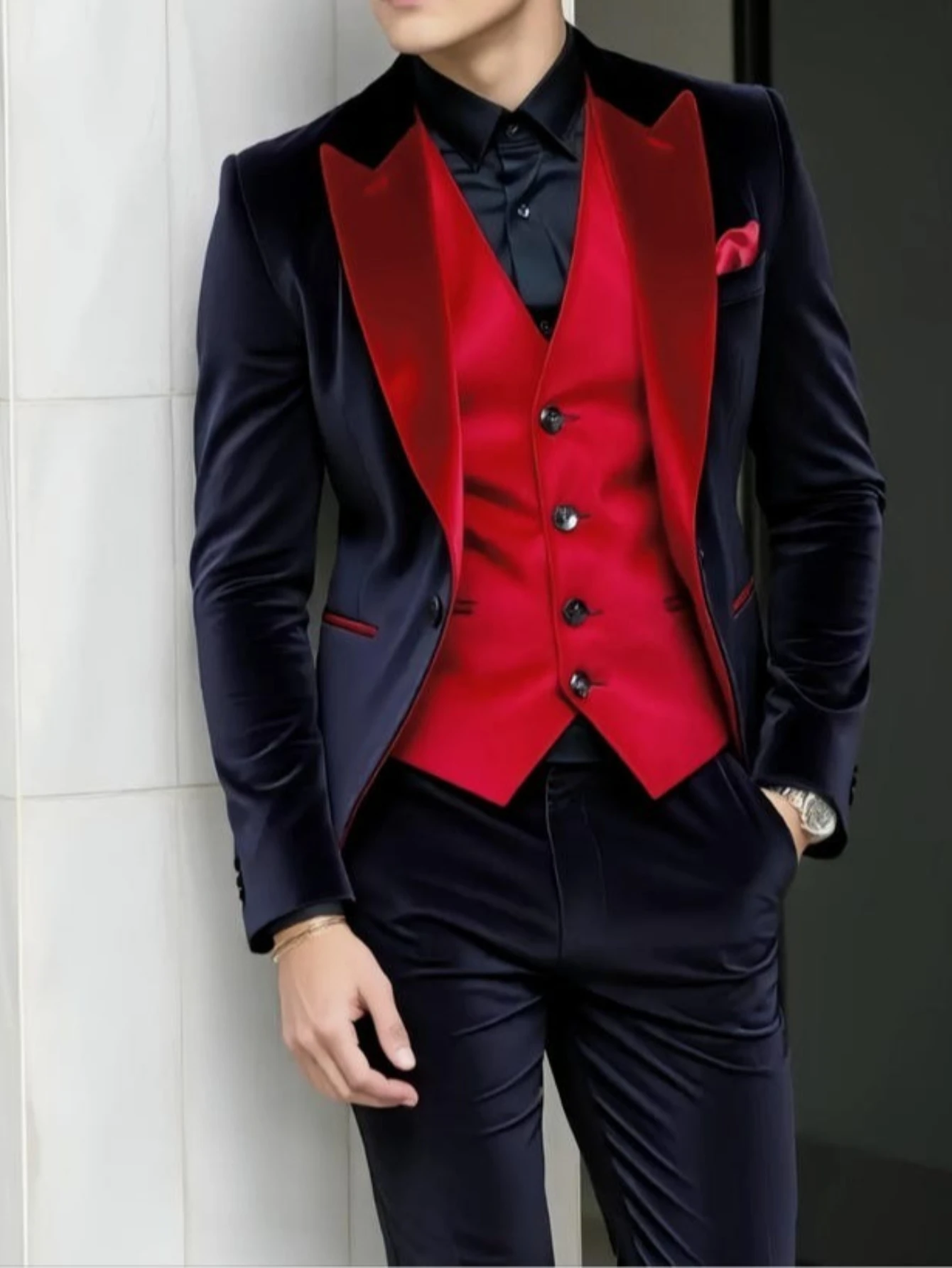 

Мужской костюм-тройка из красного и серого бархата для свадьбы, вечеринки, для жениха и свидетелей, официальная одежда