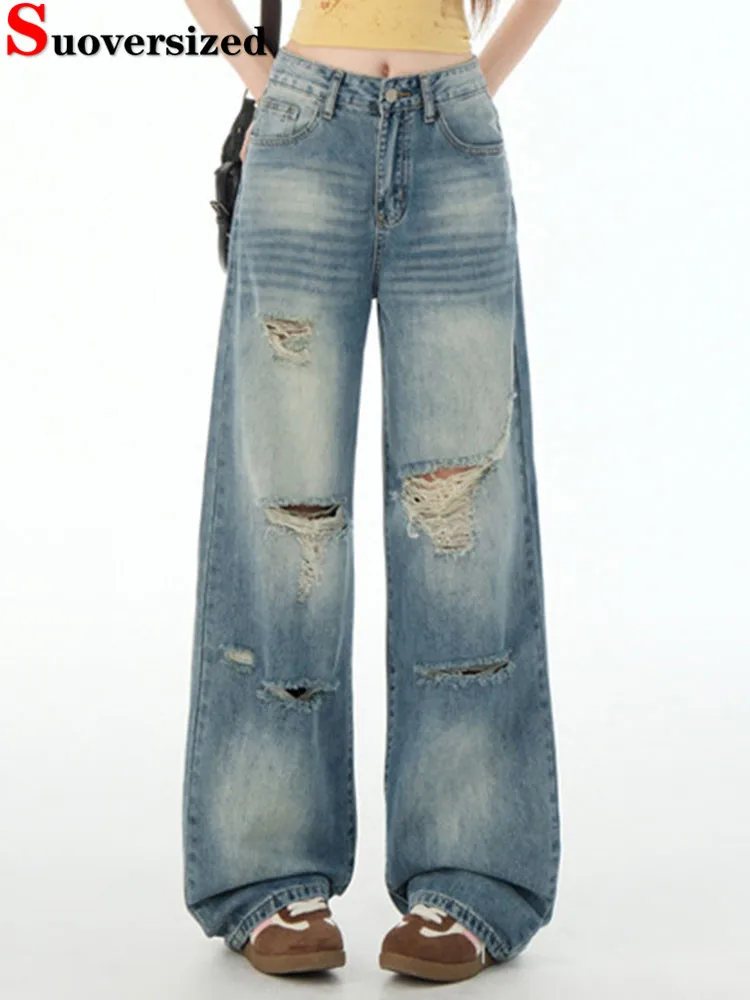 

Мешковатые прямые джинсы корейского дизайна, женские повседневные винтажные широкие джинсовые брюки с высокой талией, весна-осень, шикарная уличная одежда, новинка Vaqueros