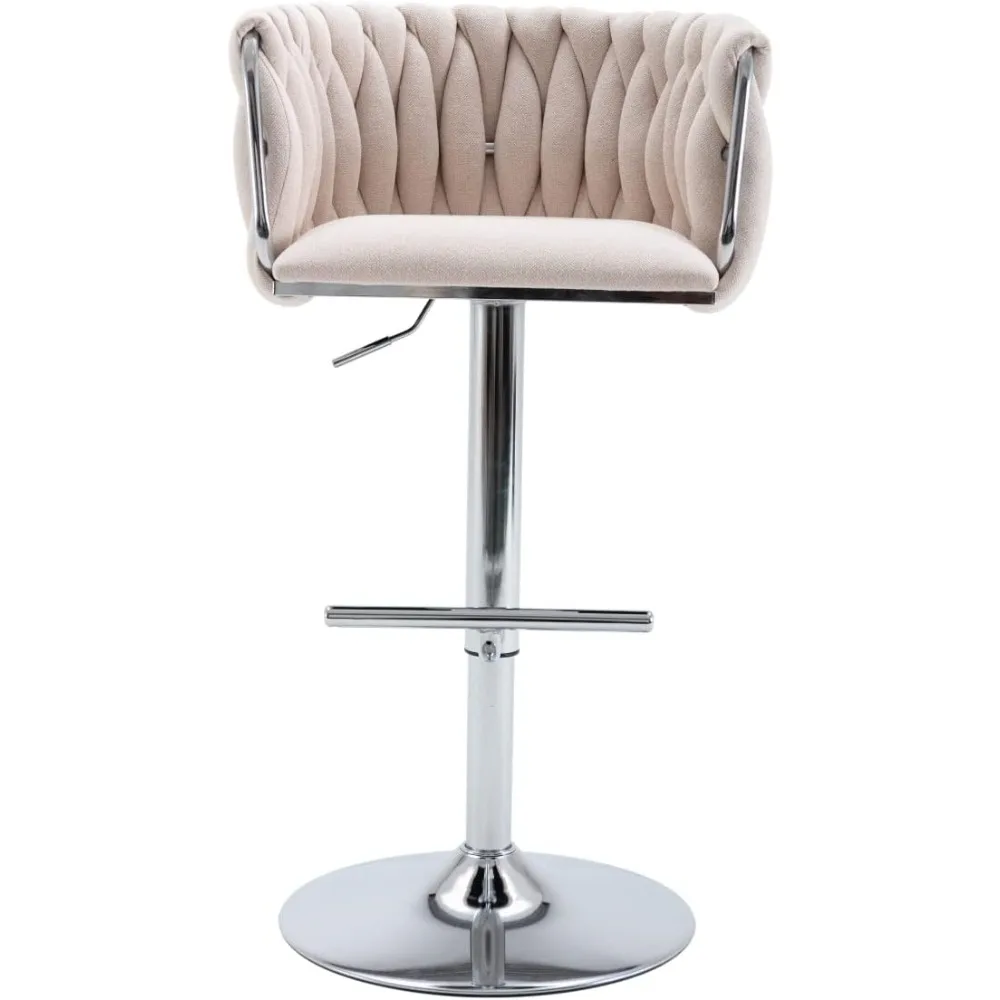 

Swivel Bar Stool Set of 1, Adjustable Counter Height Bar Stool with Woven Backrest and Solid Silver Base, Linen Kitchen
