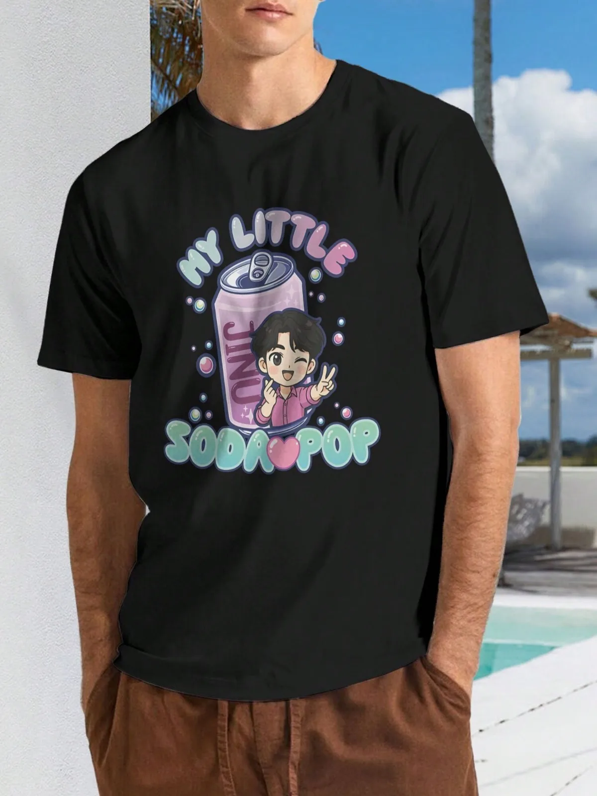 

Мужская и женская футболка Jinu'S Soda Pop Kpop Demon Hunters с графическим принтом и коротким рукавом для наряда Allseason Playful Graphic Tee