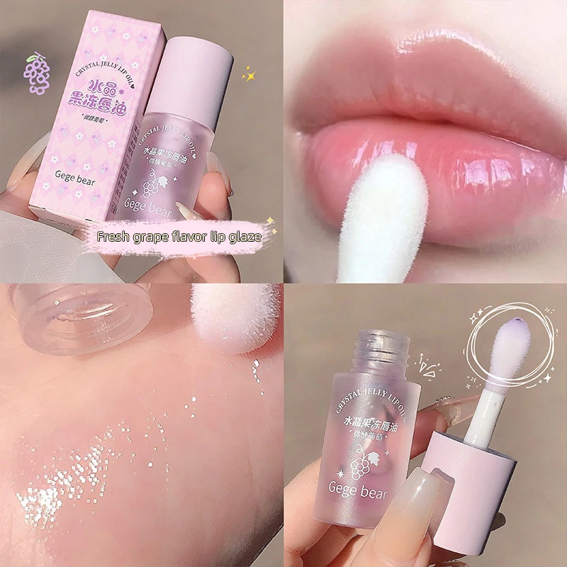 Peach Grape Jelly Lip Oil Big Brush Head Moisturizes Crystal Plumping Lip Care Lipstick Tinted Fruit Lip Balm Comestic Tools