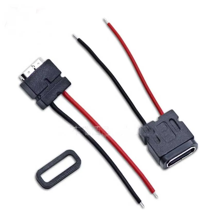 

1PCS Type-C 2P waterproof female base with lead soldered USB with fixed screw hole double-sided charging socket