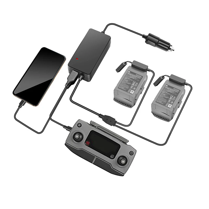 4 in 1 port Car charger battery Parallel charger 2 batteries at the same time with USB port  for dji mavic 2 pro zoom drone