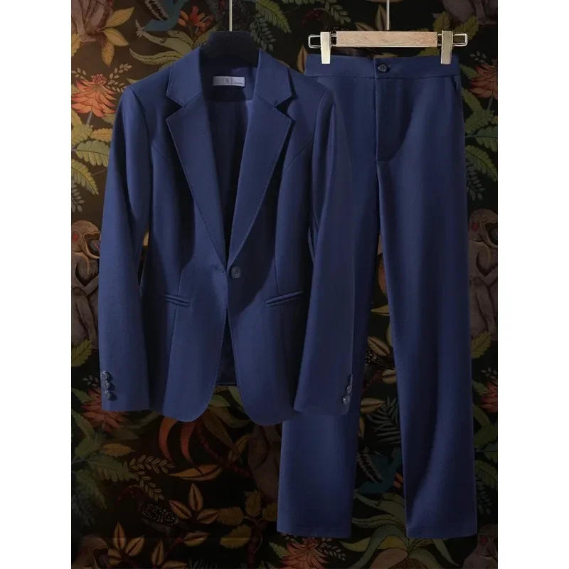 Blazer e calças de manga comprida feminino, calça formal, senhoras do escritório, roupas de trabalho de negócios, café, marinha, preto, conjunto de 2 peças, feminino