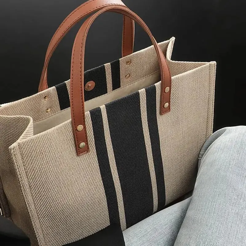 Casual Canvas Stripe Pattern Wielofunkcyjna torba podróżna o dużej pojemności Torby szkolne dla kobiet Codzienne torby