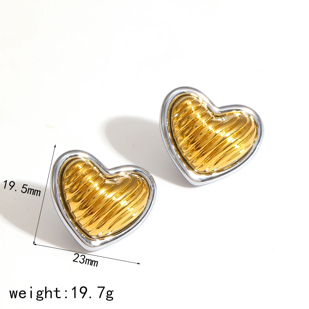 Ohrringe aus Edelstahl in Goldfarbe mit Faltenmuster für Damen, Metall-Ohrringe, Schmuck, angesagte Vintage-Herz-Ohrringe – Detail 7