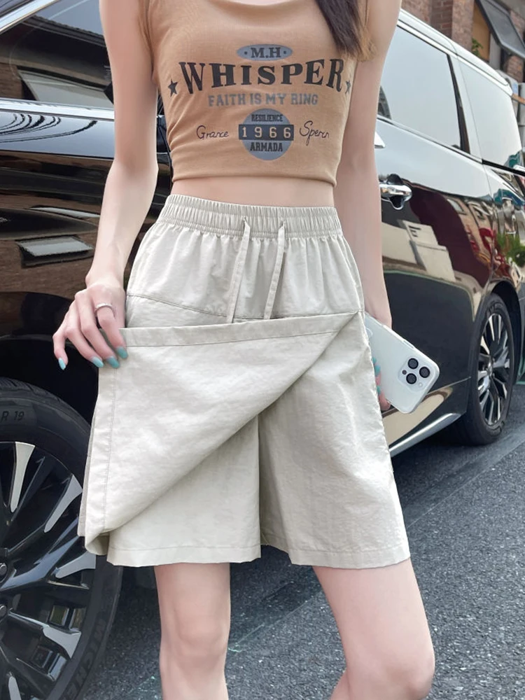 Sommer-Damen-Shorts Schnelltrocknend Leichtgewichtig Mit Taschen Vorderer Schlitz Cargo-Hose Hohe Taille Knielange Shorts Sportliche Freizeithose – Detail 13