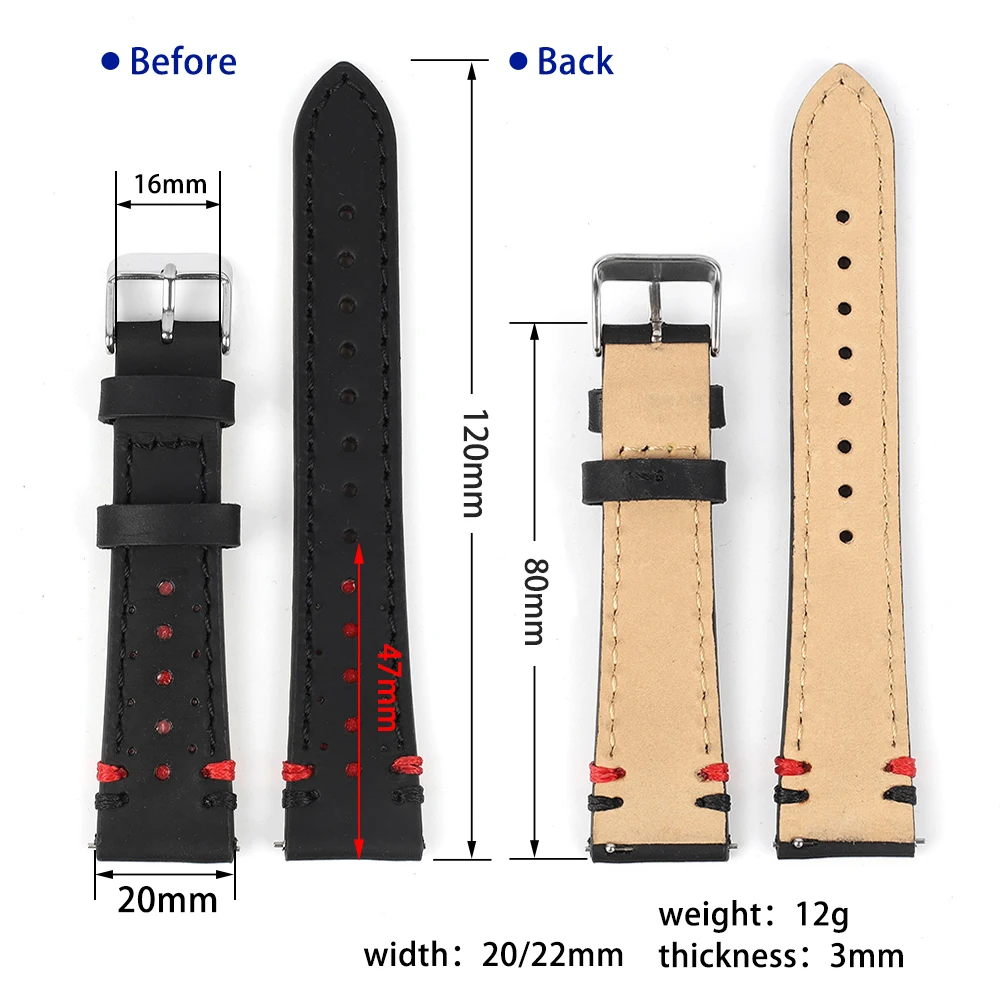 Black Coffee Watch Strap 20mm 22mm Porous Breathable Watchband Handmade Stitching Watches Accessories Bracelet