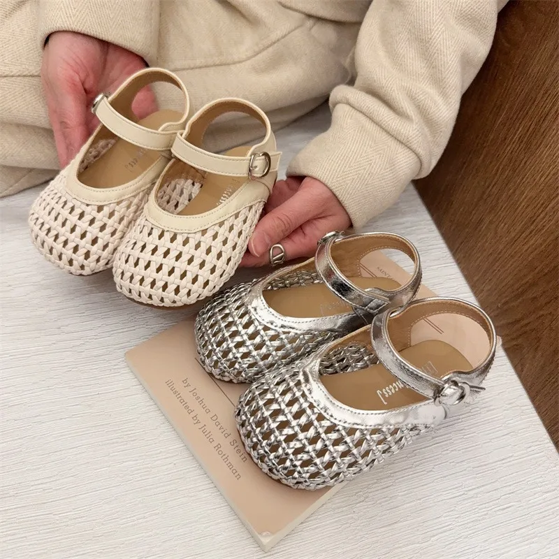 Baby Outdoor Learning-to-Walk Shoes Toddler Sandals Woven Closed-Toe Sandals Children's Casual Shoes Princess Hollow Sandals